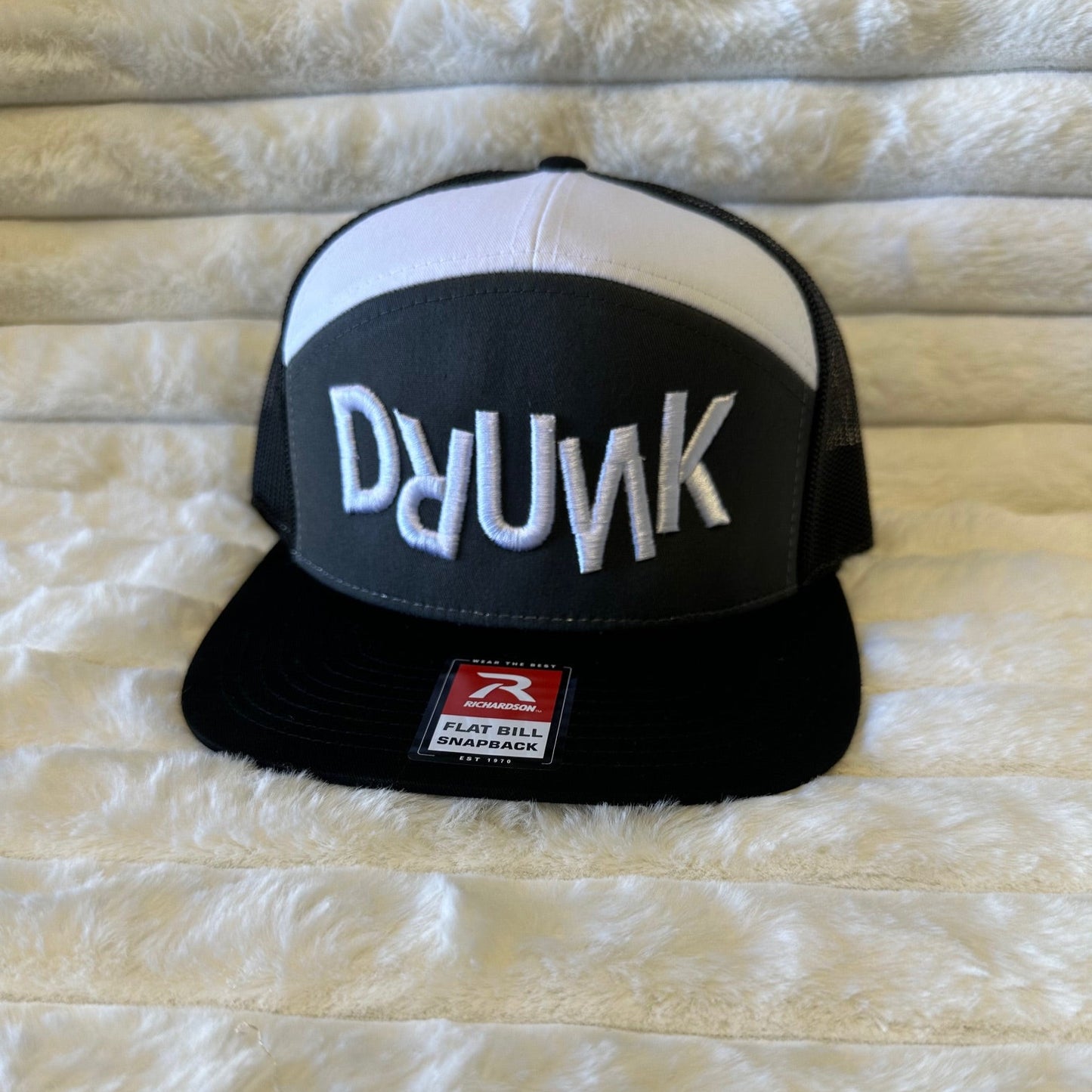 DRUNK 3D embroidery 7 panel snapback hat