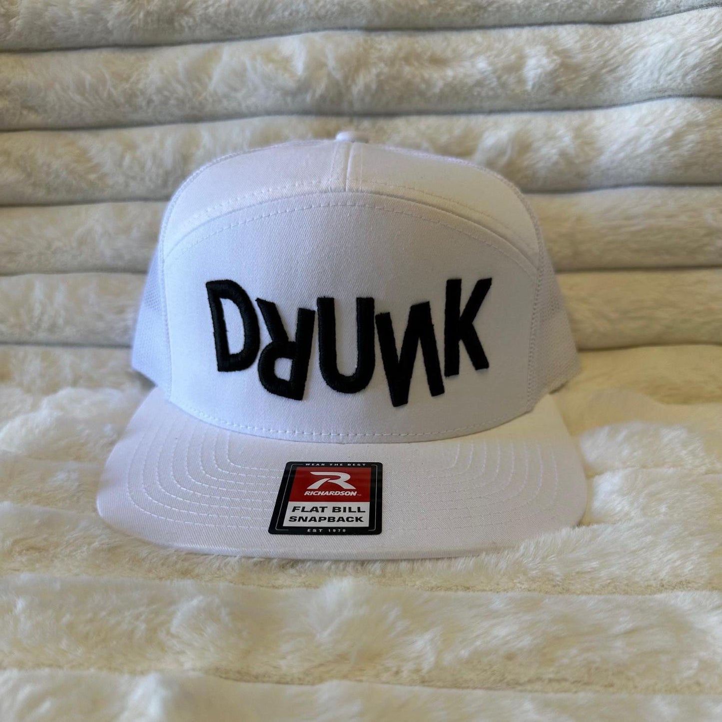 DRUNK 3D embroidery 7 panel snapback hat