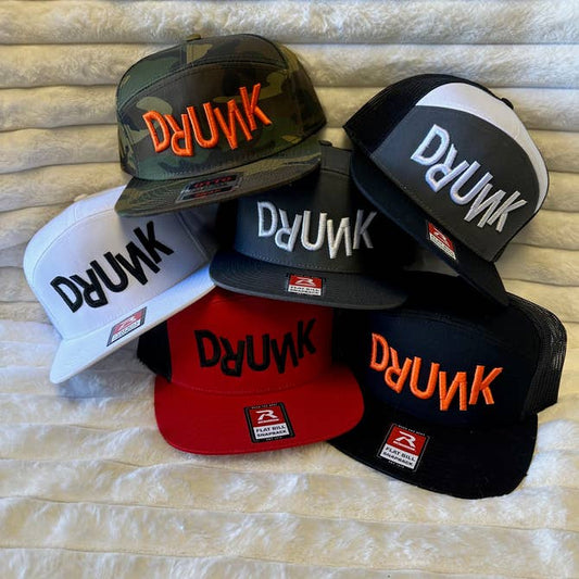 DRUNK 3D embroidery 7 panel snapback hat