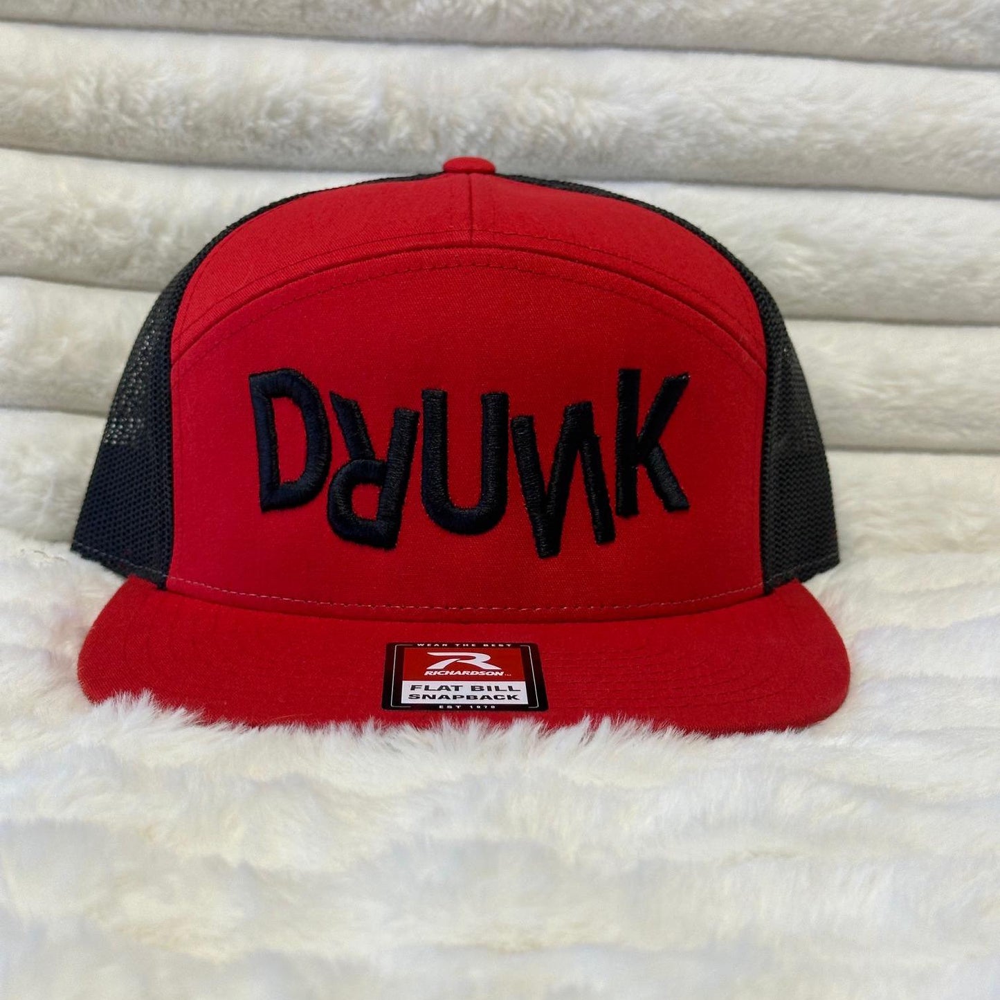 DRUNK 3D embroidery 7 panel snapback hat